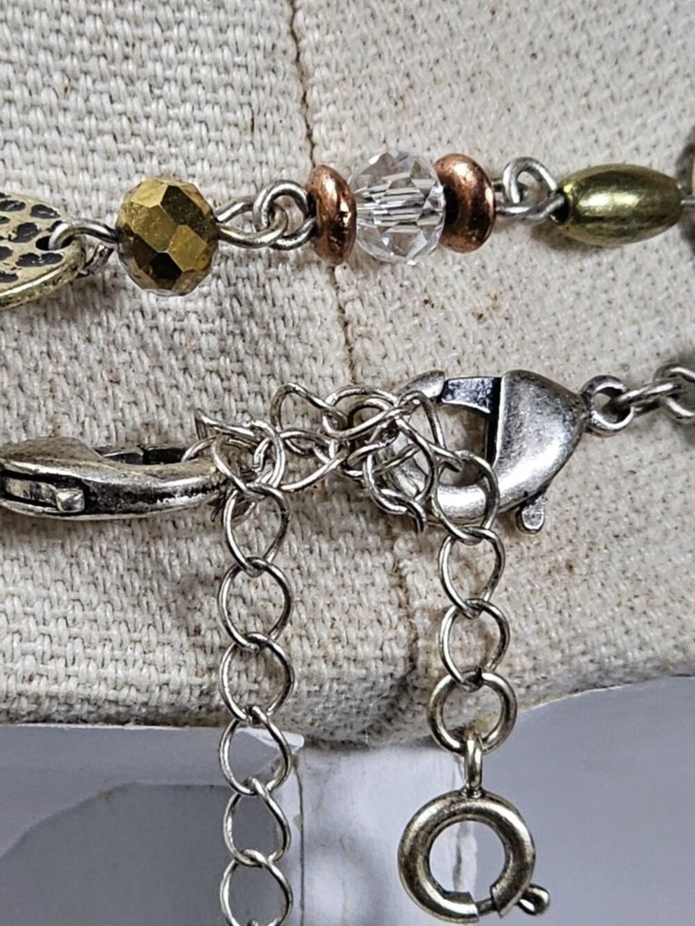 Long Layered Necklace Silver Tone Hammered Oval Discs Mixed Beads Boho 36" - Picture 6 of 8